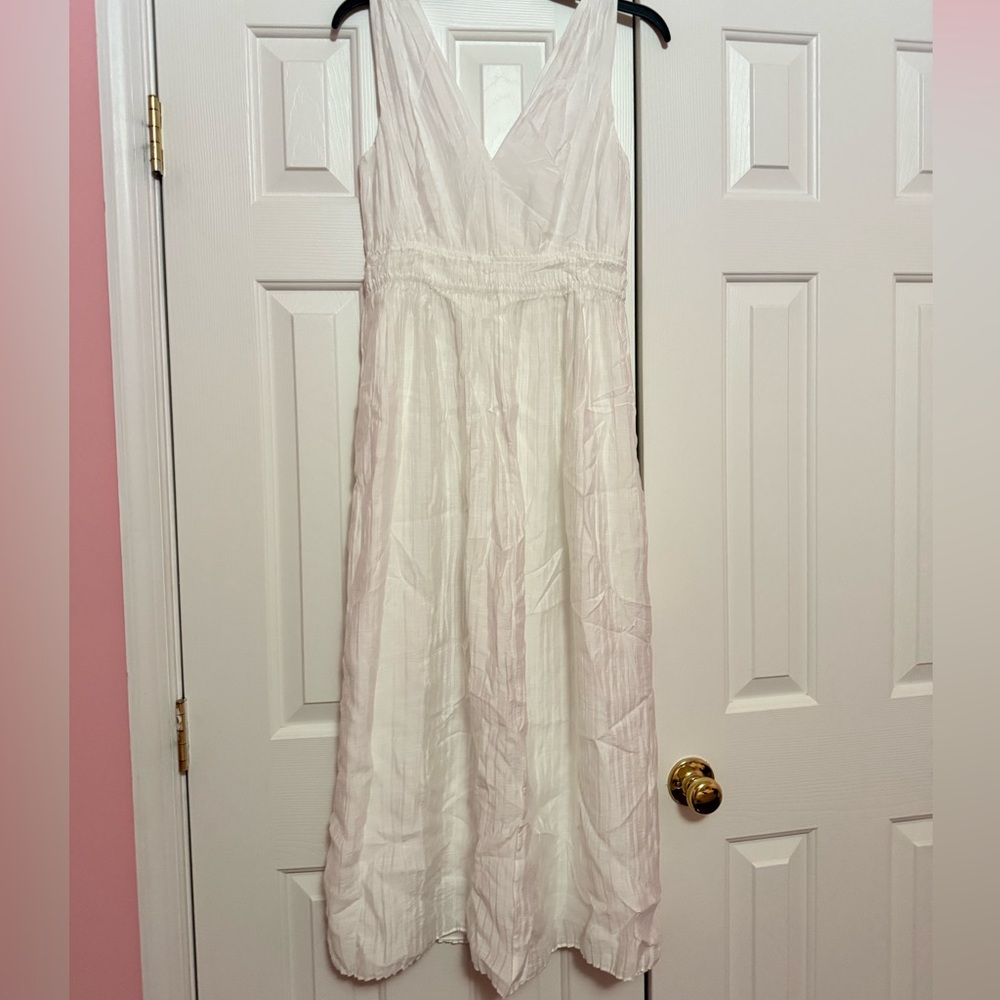 Vince White Pleated Raw Edge Double V-Neck Dress Bridal